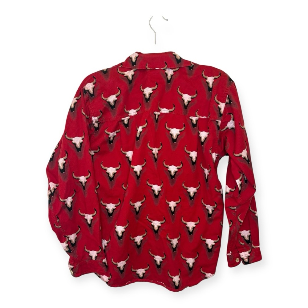 Vintage Barn Fly Red Longhorn Western Cowgirl Rodeo Button Down Shirt Small - Picture 2 of 5